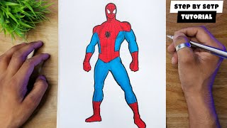 Easy Spiderman Drawing and Colouring For Beginners  How To Draw Spiderman Full Body [upl. by Namolos572]