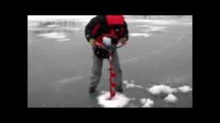 Testing out the new Eskimo 43CC gas auger on Lake Erie [upl. by Mindi]