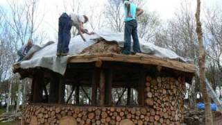 Building a Roundhouse with woodhenge and cobwood [upl. by Ideih]