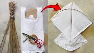 How To Make A Kite With Plastic Bag amp Broom Stick  shopper ki kite banane ka tarika in 2024 [upl. by Moretta]