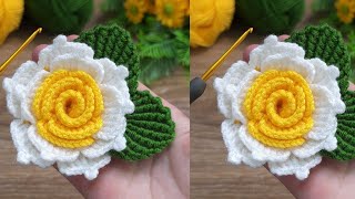 ♡ Wow ♡ ⚘️ 3D very easy 3color gorgeous crochet rose model explanation crochet knitting [upl. by Fiedler]