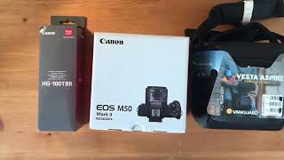 Canon M50 mark ii unboxing  Canon tripod grip hg100tbr  camera bag [upl. by Aoh]