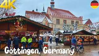 Göttingen Germany in snow  Christmas Market walking tour 4k 60fps [upl. by Sinegold]