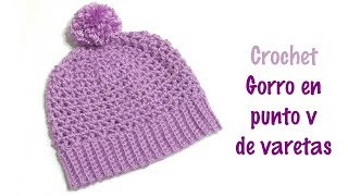 Gorro a crochet en punto v de varetas [upl. by Varien254]