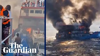 Tourist ferry catches fire in Thailand [upl. by Swor]