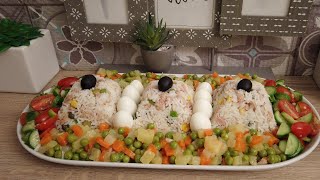 سلطة مقدونيا بالارز والخضر 🥗 Salade de riz et de légumes Macédoine [upl. by Martina]