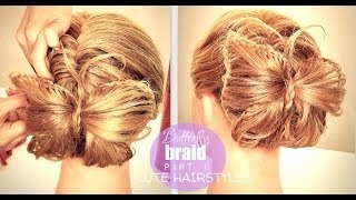 ★ BUTTERFLY BRAID BUN TUTORIAL PT1  HAIRSTYLES FOR MEDIUM LONG HAIR  FRENCH FISHTAIL Holiday Updo [upl. by Murdocca188]