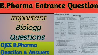 B Pharm Entrance Exam Important Question ojee Bpharm previous year Question pharmacy cuet cet [upl. by Enaillil]