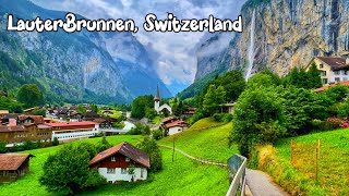 Lauterbrunnen Switzerland walking tour 4K  most beautiful Swiss village  Paradise on Earth [upl. by Eniretak]