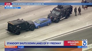 Corona police talks to KTLA 5 as 91 Freeway standoff continues [upl. by Arual]