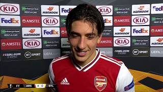 Back from injury and captaining Arsenal a delighted Héctor Bellerín spoke postmatch [upl. by Ecadnarb371]