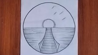 Beautiful Circle Scenery DrawingPencil Drawing in circle step by stepEasy pencil Sketch [upl. by Sawyor749]