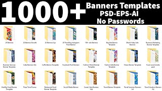 1000 Multipurpose Banners Templates Download In PSD EPS AI Files English Photoshop Tutorial [upl. by Ojyma]