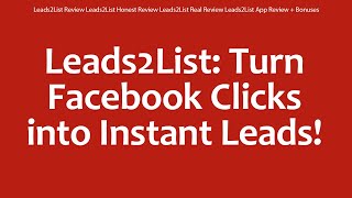 Leads2List Review Leads2List Honest Review Leads2List Real Review Leads2List App Review  Bonuses [upl. by Lawler]