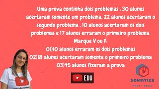 Conjuntos  Diagrama de Venn  Um prova tinha 2 questões 30 alunos acertaram 1 questão 22 [upl. by Francklin]