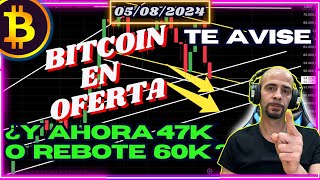 ☝️🚨BITCOIN REBOTE 60K o CAÍDA 47K🚨☝️análisis de bitcoin hoy [upl. by Ahtenak]