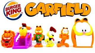 2016 GARFIELD BURGER KING SET OF 6 BK KING JR KIDS MEAL TOYS COLLECTION VIDEO REVIEW [upl. by Akinit]