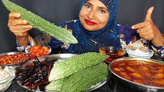 EATING SPICY BITTER GOURD BHARTA DUM ALOO WITH RICE EATING ASMR MUKBANG [upl. by Dotson826]