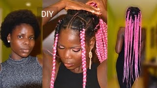 DIY JUMBO KNOTLESS BOX BRAIDS ON THICK NATURAL HAIR  Long Pink Braids [upl. by Tebasile]