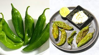 How to Air Fry Charred or Blistered Shishito or Anaheim Peppers Video Recipe  Bhavnas Kitchen [upl. by Ardnossak]