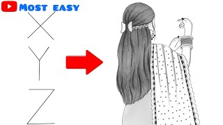 How to draw a Traditional Girl backside  Drawing easy  Pencil sketch for beginners [upl. by Tterb340]