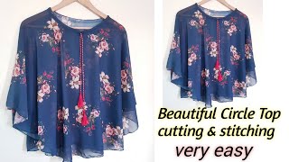 DIY Circle TopCape Top Cutting and Stitching Trendy Top Cutting And Stitching2021 latest design [upl. by Annatnas256]