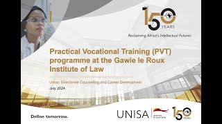 Career Talk Practical Vocational Training PVT programme at the Gawie le Roux Institute of Law [upl. by Carleton]