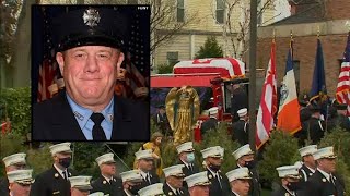 Firefighters line Staten Island street for funeral of FDNY Lieutenant Joseph Maiello [upl. by Yelnahs]