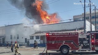 Crews battle large structure fire in Marysville [upl. by Nnayhs734]