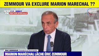 ZEMMOUR ANNONCE AVOIR ETE TRAHI PAR MARION MARECHEL ET PLEURE SUR BFM TV [upl. by Eidnim807]