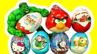 20 Surprise Eggs Incredible Hulk Smashes Kinder Disney Cars Thomas amp Friends Toy Story Angry Birds [upl. by Lichtenfeld]