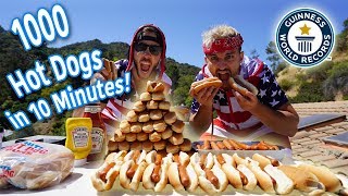 WORLD RECORD 1000 HOT DOGS IN 10 MINUTES ON A MANSION FOR 4TH OF JULY [upl. by Leuqram]