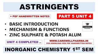 Astringent  Zinc Sulphate  Potash Alum  Part 5 Unit 4  Pharmaceutical inorganic Chemistry [upl. by Kassandra]