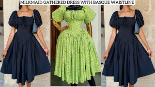 How to sew a milkmaid dress with a basque waistline detailed tutorial  beginner’s friendly [upl. by Efi]