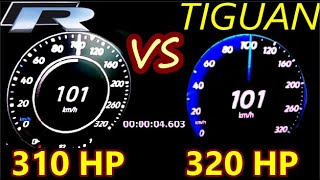 VW tiguan R320 hp vs VW Golf R 310 HP DragRace Sound 0200 100200kmh [upl. by Schechinger883]