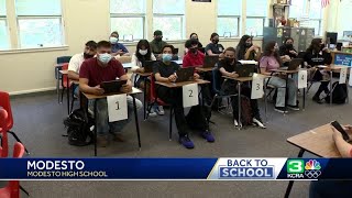 Modesto City Schools Unified students back in classrooms since pandemic began [upl. by Nuhs527]