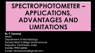 Spectrophotometer  Applications Advantages and Limitations [upl. by Ntsyrk]