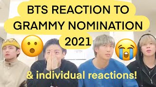 BTS reaction to Grammy Nomination 2020  2021  amp OT4 individual reactions [upl. by Ttevy]