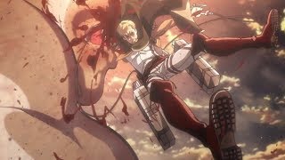 The Commander Erwin Smith loses his arm and saves Eren  Attack on Titan Season 2 [upl. by Norean]