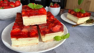 🍓 Budyniowiec z galaretką i truskawkami  Proste ciasto bez pieczenia 🍓 [upl. by Angadresma]