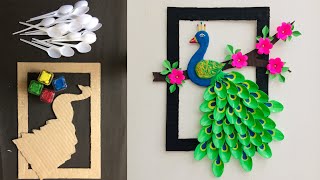 Peacock wall hanging craft  Best out of waste Cardboard and Plastic Spoons [upl. by Server]