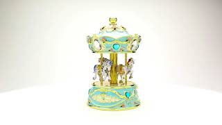 Blue Musical Carousel with White Royal Horses Wind up Music Box Decorated by Keren Kopal [upl. by Ylime671]