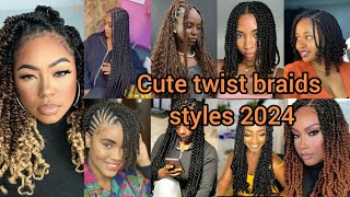 Cute twist braids hairstyles for elegant ladies  Twist hairstyles 2024  Twists for black women [upl. by Einittirb328]