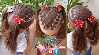 Penteado Infantil de ligas e amarrações transpassadas com Maria Chiquinha [upl. by Ahsienet865]