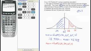 54 Using normalcdf to find area between values [upl. by Pelagias972]