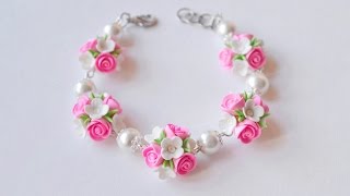 Браслет с цветами из ПОЛИМЕРНОЙ ГЛИНЫ  мастер класс FLOWER BRACELET Tutoria [upl. by Helsa321]