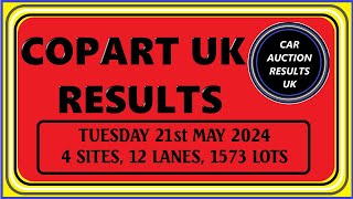 COPART UK AUCTION RESULTS FOR TUES 21ST MAY 2024 [upl. by Nolra]