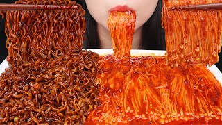 ASMR SPICY ENOKI MUSHROOM 🔥 SPICY BLACK BEAN NOODLE SAMYANG JJAJANG  MUKBANG ASMR EATING SOUNDS [upl. by Enaej690]