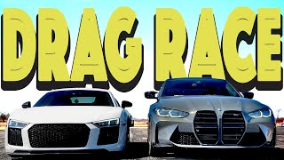 2023 Tuned BMW M3 XDrive vs 2017 Audi R8 V10 Plus Drag and Roll Race [upl. by Kashden]