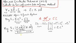 Calculo matricial de coeficientes Beta con Mínimos Cuadrados Ordinarios MCO [upl. by Anavas]